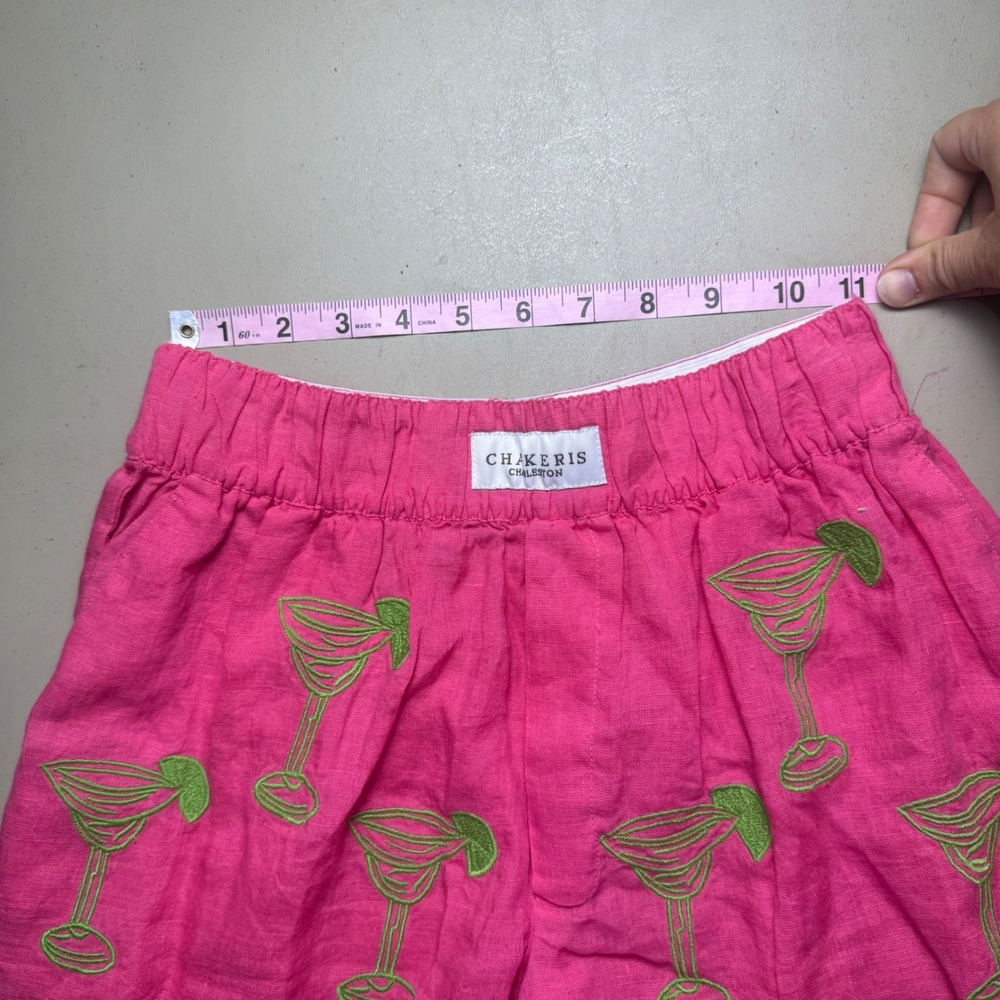 Chakeris Charleston Linen Shorts Womens XS Pink Margarita Embroidered Tropical - Picture 2 of 5